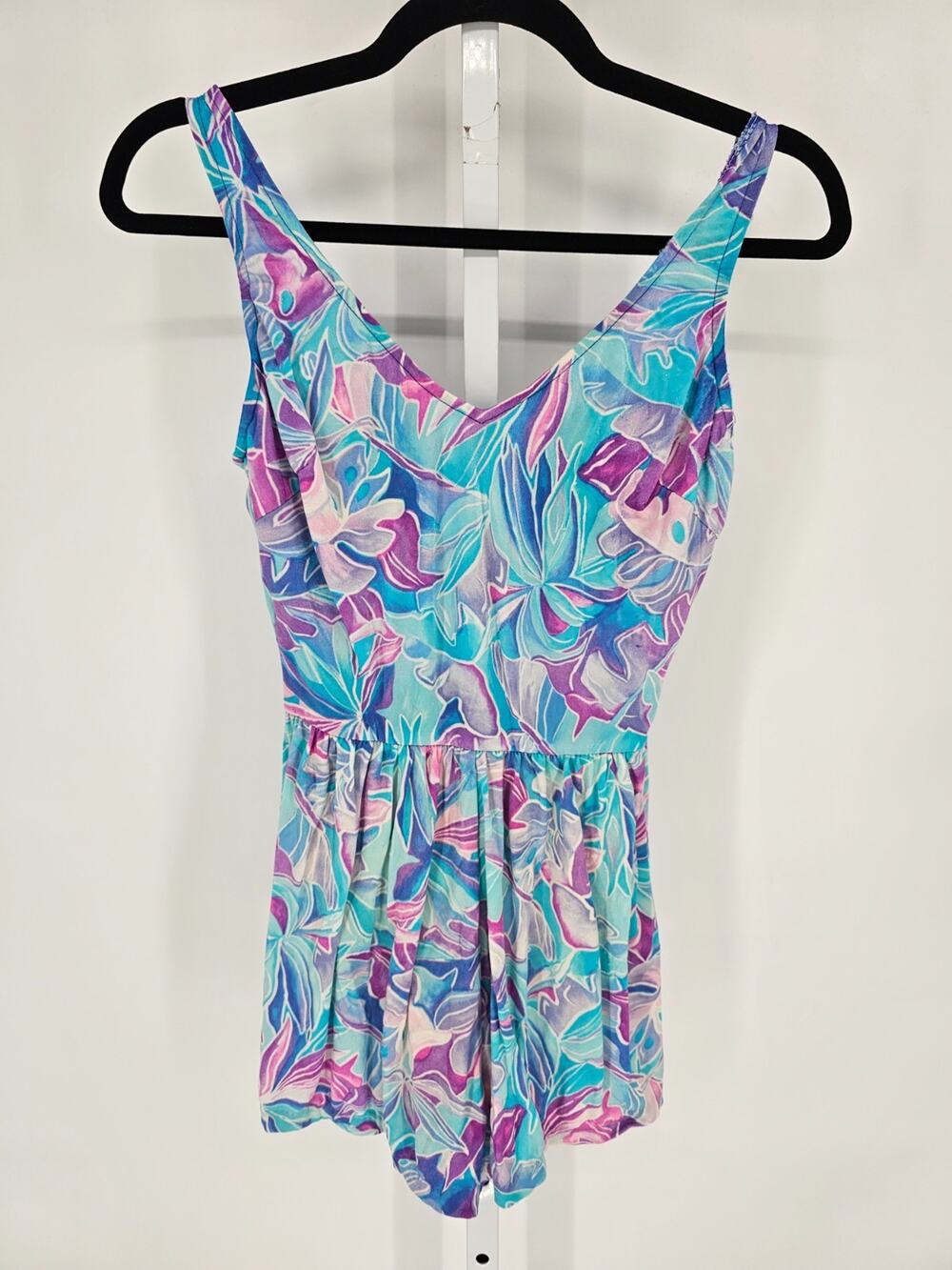Vintage 1990s Le Cove Womens Sz 8 One Piece Swimsuit Pastel Floral Swim Dress